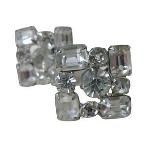 Vintage 1950s Sparkly Rhinestone Screw-Back Earrings Silver Tone Metal Unsigned